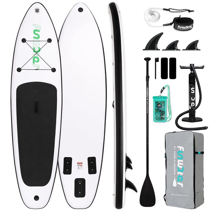 SUP дошка FunWater надувна, 3м, чорно-біла: комплект з веслом, рюкзаком, насосом та лішем для початківців