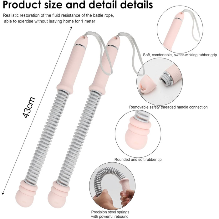Бійцівське канат Ropeless для фітнесу, регульований, портативний, для дому, для тренувань всього тіла та спалювання жиру, 2 шт (Рожевий)