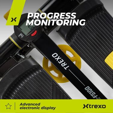 XTREXO Степер для дому FS100 | Регульована висота педалей та опір, дисплей, навантаження до 100 кг, чорний/жовтий | Hometrainer для кардіотренувань