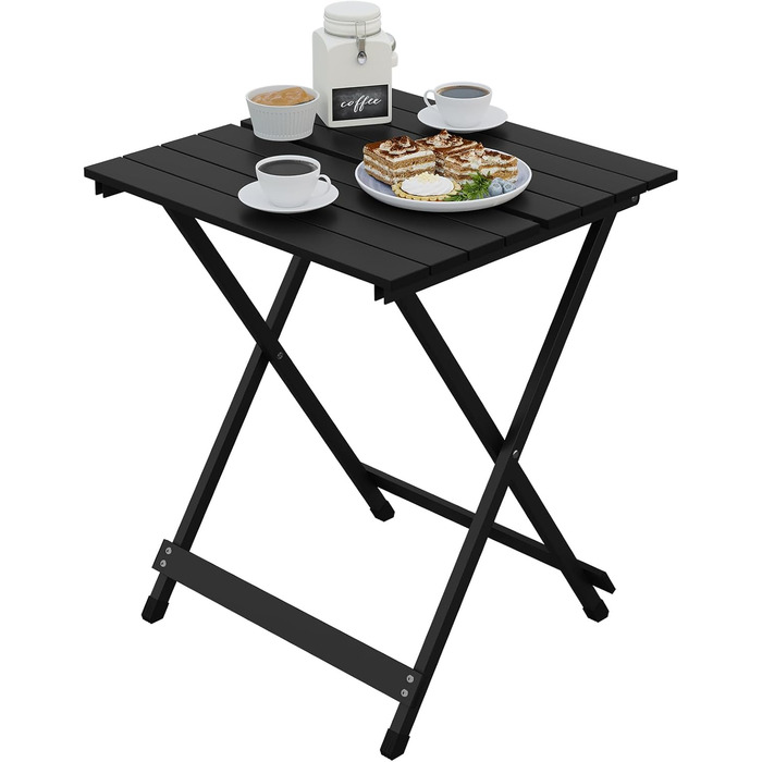 Складаний столик Woltu з алюмінію для дачі, балкону та саду, 50.5x47x59.5 см, чорний