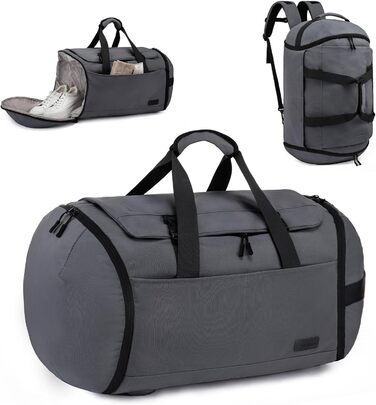 Спортивна сумка LOVEVOOK для чоловіків з відділенням для взуття, 65L, сіро-чорна.  Чоловіча сумка для спортзал, подорожі, ручна поклажа, 52x45x28 см.