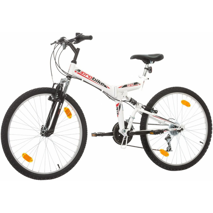 Складаний велосипед Probike Multibrand 26 дюймів, 18 швидкостей, повна амортизація, для чоловіків, жінок та підлітків, чорний з червоним, зріст 160-180 см