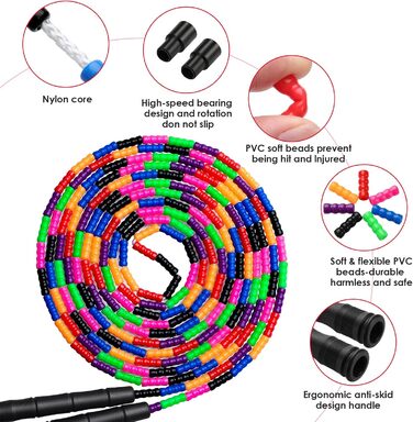 Довга скакалка Kingcolor Double Dutch 4,8 м, м'які намистини, регульована, для дітей і дорослих, для 5-6 осіб, 1 або 2 шт.