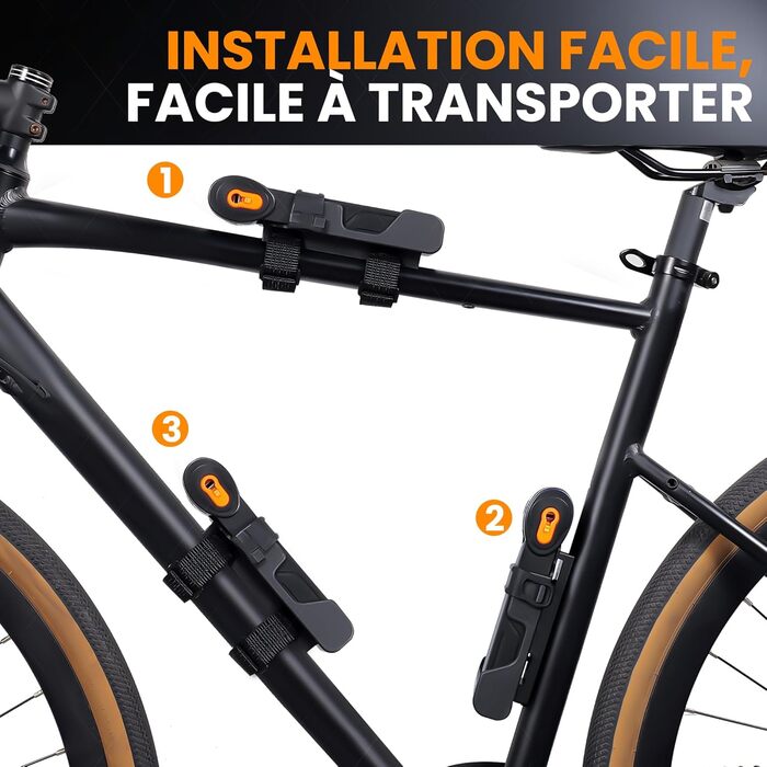 Замок для велосипеда складний 100см з ключами, висока безпека, з кріпленням, з легованої сталі, чорно-оранжевий