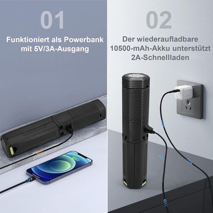 Налобний ліхтар-телескоп з акумулятором 10500mAh, водонепроникний, з магнітною основою та сумкою (чорний)