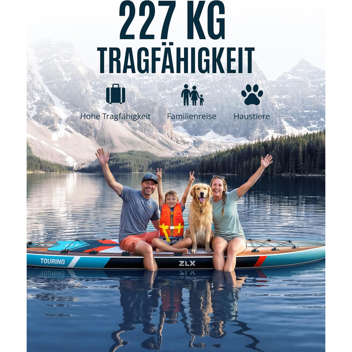 SUP дошка ZLX 350x83 см для початківців та досвідчених, світло-зелена з деревним малюнком, вантажопідйомність 200 кг