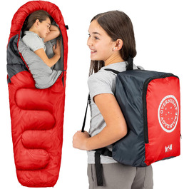 Дитячий спальний мішок Trail Mumienschlafsack 3 сезони для кемпінгу – 300gsm – для хлопчиків та дівчаток – з легким рюкзаком (Червоний)
