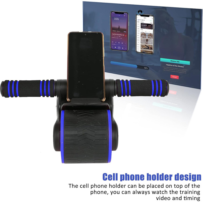 AB Wheel TWSOUL: тренажер для пресу з автоматичним відскоком та килимком, для зміцнення м'язів кора (Блакитний)