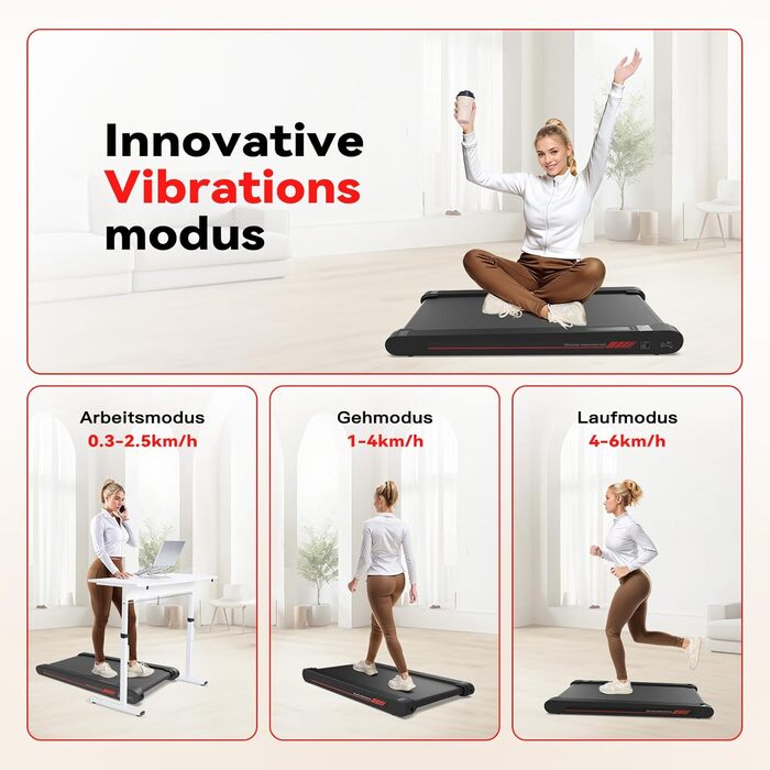 Ходувальний килимок Schwingungen з додатком, бігова доріжка для дому 6 км/год, ходувальний килимок для офісу та дистанційне керування для дому та офісу, чорний/червоний