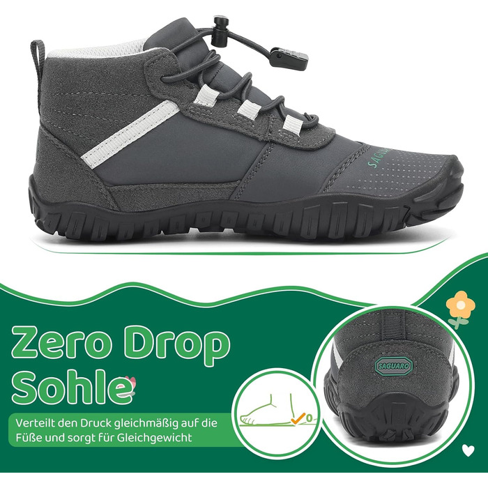 Дитячі шкарпетки-спортивні (Barfußschuhe) Saguaro для трекінгу та хайкінгу, легкі, м'які, дихаючі, антиковзкі, розмір 24-36 (34 EU), сірі