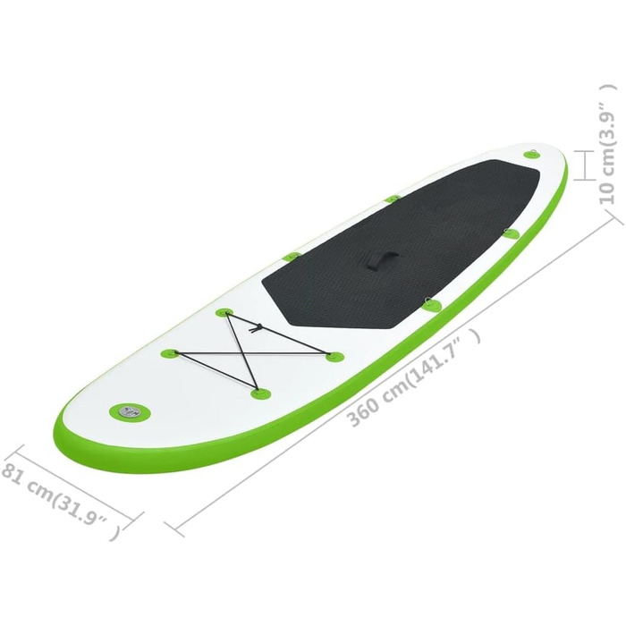 Надувна SUP-дошка vidaXL 360x81x10 см з веслом і сумкою, зелено-біла, комплект для серфінгу та падлбордингу