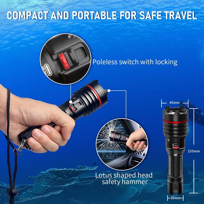 Ліхтар для дайвінгу LetonPower 2000 Lumen, 100м водонепроникний, акумулятор Type-C, для дайвінгу та відпочинку на природі (Sm-16)