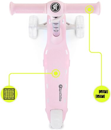 Самокат дитячий HyperMotion Willy складаний, регульований кермо, гумові колеса, до 40 кг, чорний/рожевий (BECKY)