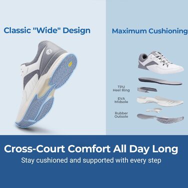 Тенісні кросівки FitVille для чоловіків (широкі) - білі/сірі. Дыхаючі кросівки для тенісу, бадмінтону, залу, фітнесу. 46 EU (широкі)