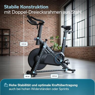 Велотренажер Skandika Spinning Bike Falk P8-HM: сталевий фрейм, магнітний гальма, LCD-дисплей, Bluetooth, сумісність з Kinomap