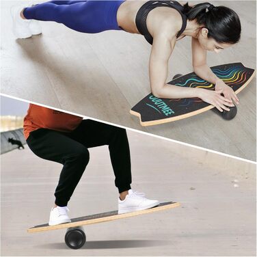 Балансборд Surfin Holz: Дерев'яний балансборд для дітей та дорослих, 6 режимів, тренування рівноваги, 79.5 x 34.5 см, стилі Wellenlinien/S