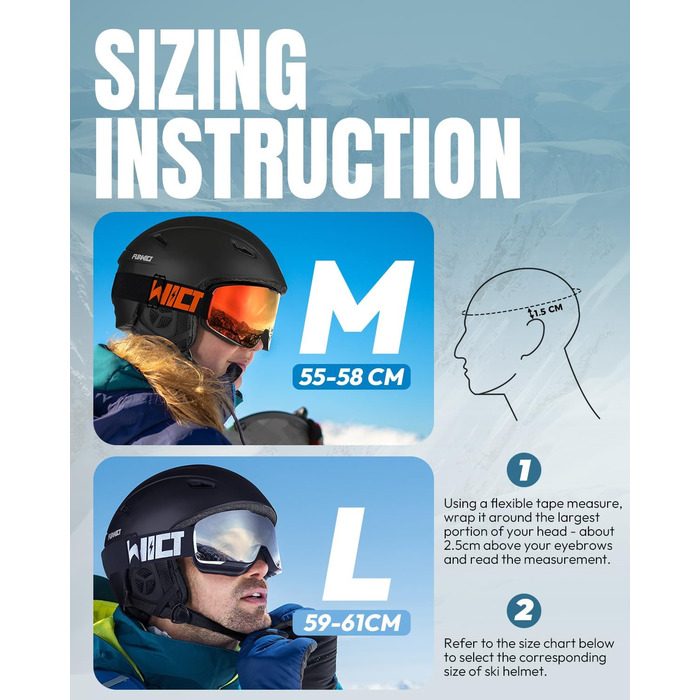 Шолом для лижного спорту, унісекс, чорний, 59-61 см. Регульований, з 12 вентиляційними отворами та знімним підкладкою та навушниками