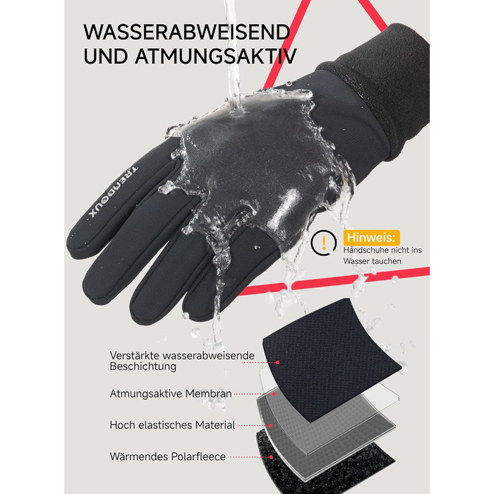 Терморукавички Trendoux для чоловіків та жінок, теплі велорукавички з флісовою підкладкою, сенсорні, водонепроникні, вітрозахисні, з антиковзанням, для бігу, їзди на велосипеді, водіння, чорні, XL