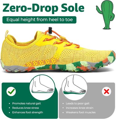 Чоловічі та жіночі трекінгові черевики SAGUARO Barfußschuhe (босоніжки) золотистого кольору, 45 EU - дихаючі, нековзні, мінімалістичні