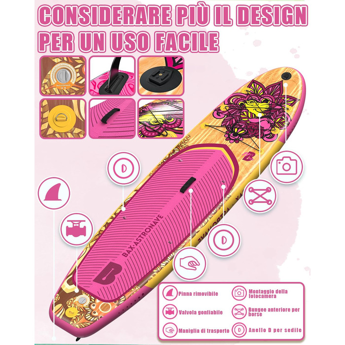 Надувне SUP-борд BAX ASTRONAVE Wood-Pink: Комплект для SUP-серфінгу з аксесуарами