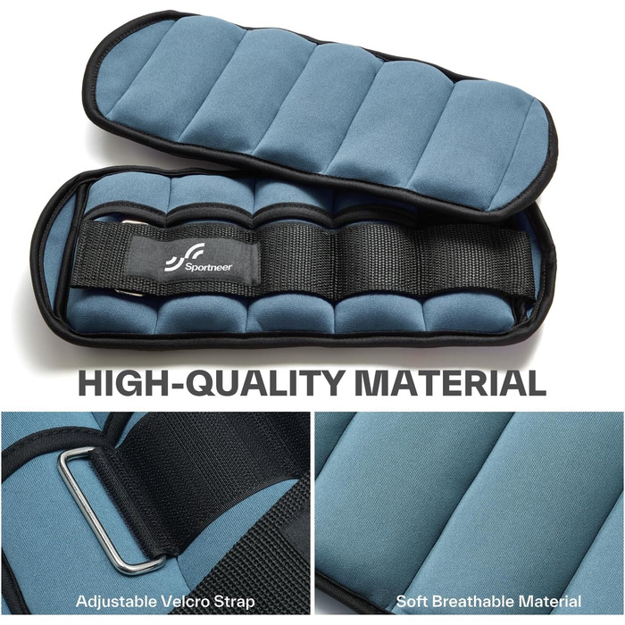 Штанги на щиколотки Sportneer регульовані: 1 пара 0,9/1,8/2,7/3,6/4,5 кг. Підходять для жінок та чоловіків, фітнесу, тренувань, ходьби, бігу. 2,2 кг на щиколотку, 4,5 кг пара (Блукаючий синій)