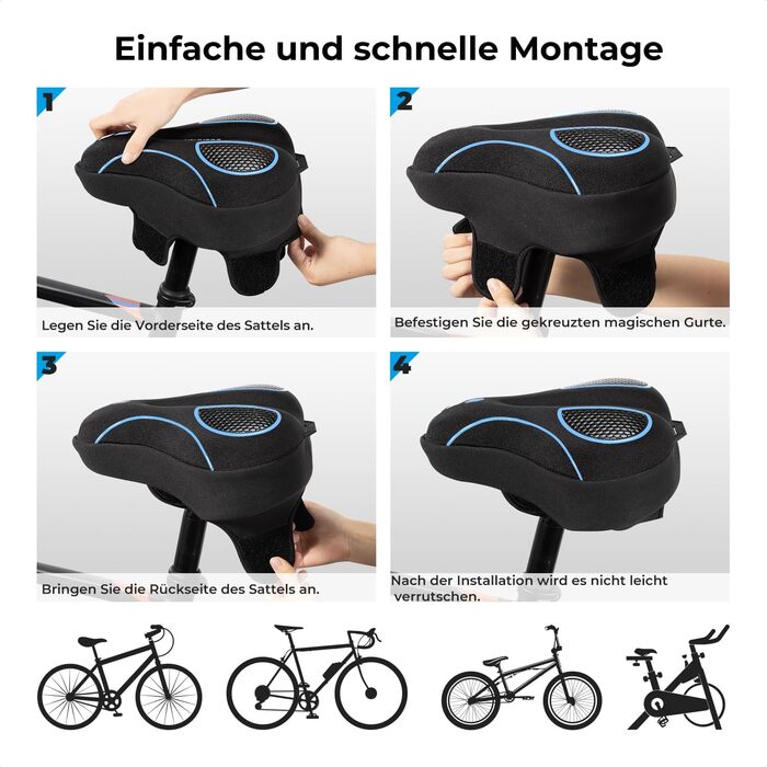 Накидка на сидіння велосипедне, гелеве, ергономічне, з дощем, для жінок та чоловіків (блакитне, широке)