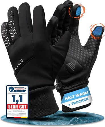 Велосипедні рукавички MIVEO для чоловіків та жінок - водонепроникні з Ergo-Pad, сумісні з сенсорними екранами, зимові та перехідні рукавички (Чорний, XXL, Зима)