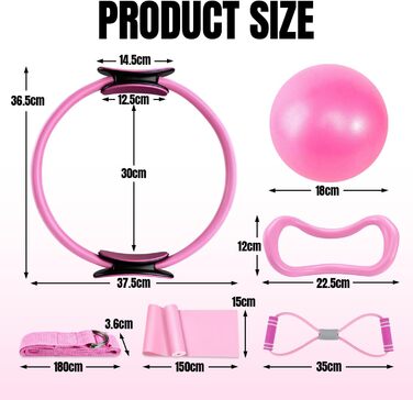 Набір для пілатесу Aischens: кільце Magic Circle, м'яч, гумки для фітнесу, рожевий