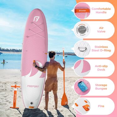 Надувний SUP дошка FBSPORT для сапсерфінгу, 335x84x15 см, рожева (з аксесуарами)