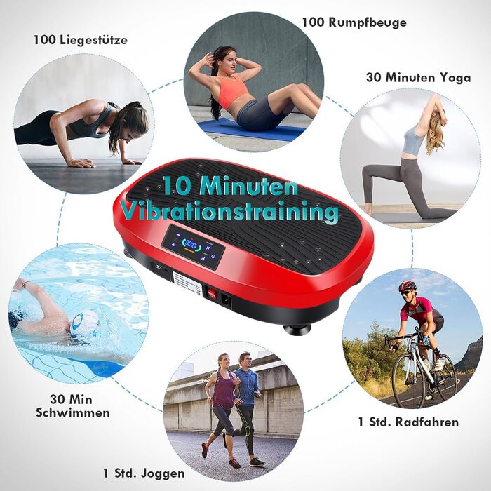 Вібраційна платформа 4D з Bluetooth, 120 рівнів інтенсивності, 6 програм тренувань, для дому, масаж, спортивне обладнання, чорно-червоний