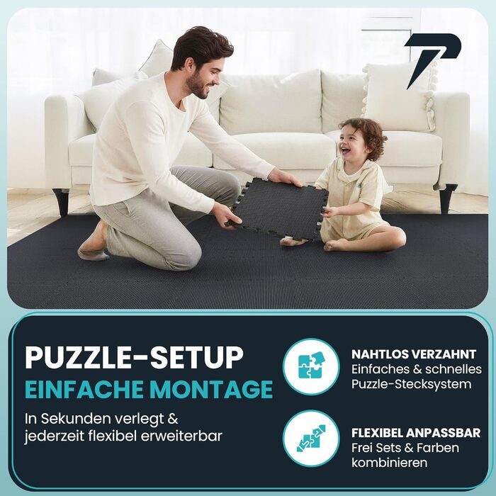 Фітнес-килимок EVA Puzzle 21 шт. для спорту, тренувань, гімнастики, захисту підлоги - чорний