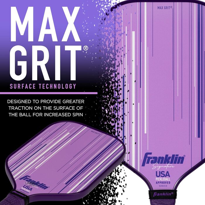 Професійна ракетка для піклболу Franklin Sports Signature Series з покриттям MaxGrit, поліпропіленовий сердечник 13/16 мм, для турнірів, сертифікована USAPA
