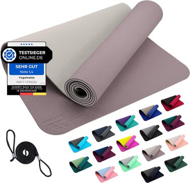 Килимок для йоги REFIT FITNESS Perfect-Fit 190 x 60 x 0,6 см з GeckoGrip та Sensi-Plus TPE. Нековзний, без шкідливих речовин + ремінь для перенесення. Підходить для гімнастики та спорту.