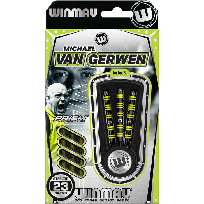 Дротики WINMAU MvG 85% Pro-Series 23 г, професійний набір з оперенням і хвостовиками