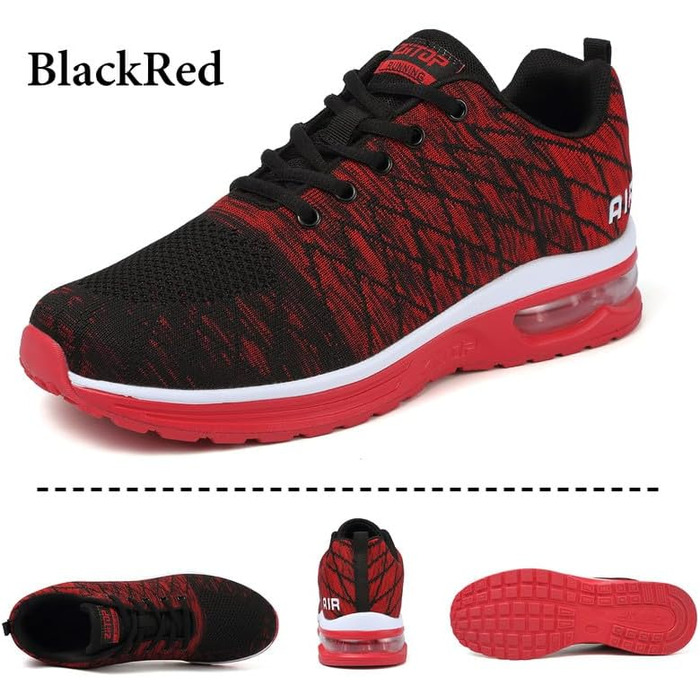Чоловічі кросівки для бігу та занять спортом: Air Cushion, зручні та дихаючі, чорно-червоні (40 2/3 EU)