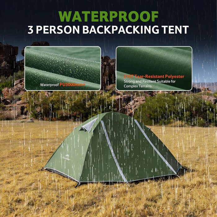 Намет Naturehike Bleik Ultraleicht 2-3 особи для кемпінгу, трекінгу та велотуризму (240x290x125 см, Зелений)