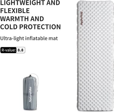 Каремат Naturehike Thermal Serie 8.8 R-Wert: Самонадувний килимок для кемпінгу 4 сезони, 12 см, 186x58 см