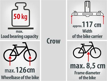 Велосипедний багажник EUFAB CROW BASIC для 2 велосипедів (E-bike), чорний, для фаркопу