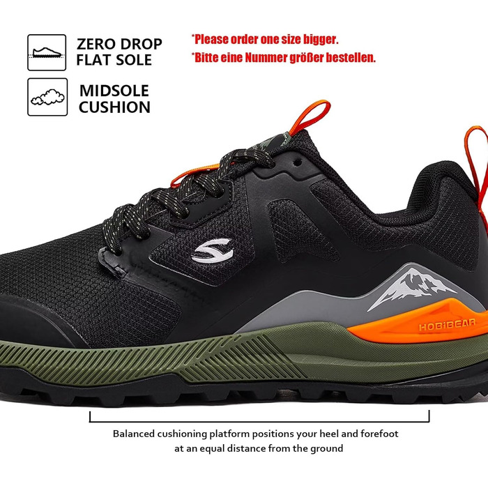 Чоловічі трейлові кросівки HOBIBEAR для трейлраннінгу, трекінгу та хайкінгу. Широка передня частина, не слизька підошва, чорний колір, 44 EU