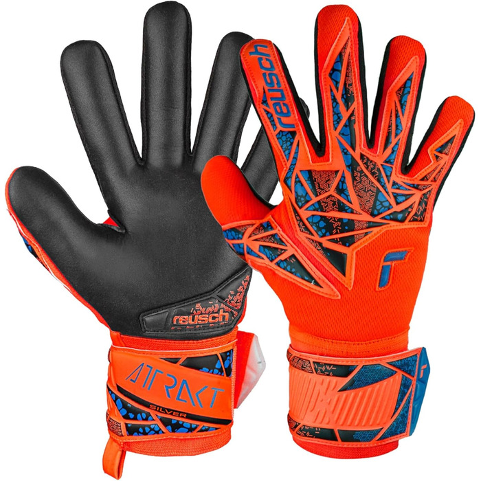 Воротарські рукавички Reusch Attrakt Silver NC, унісекс, розмір 9.5, помаранчево-синьо-чорні