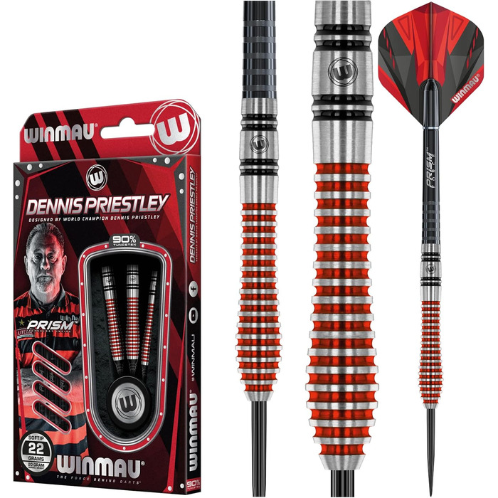 Дартс-набір WINMAU Dennis Priestley 26 г професійний, вольфрамовий, з оперенням і стержнями