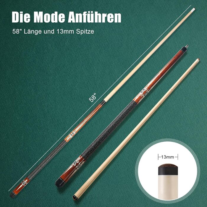 Більярдний кий Pool Cue 58 дюймів з канадського клена, 13 мм наконечники, для професійних гравців, 1/2 Maple, білий