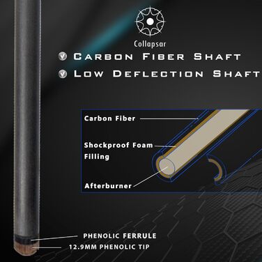 Більярдний кий Collapsar з карбону, 3-х частинний, 12.9 мм, Power Break, 590 г, Punsch Spring, чорний з синім
