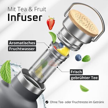 Термос-термобутилка з нержавіючої сталі ACTIVE FLASK 530 мл, з трубочкою, 3 кришки, BPA-free, герметична, для газованих напоїв, велосипедна пляшка для води, спорту, дітей, чаю, Cool Grey Bamboo