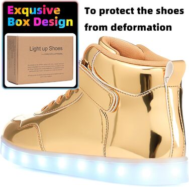 APTESOL LED кросівки високі, світлодіодні, зарядка USB, золото, для жінок та чоловіків, 42 EU