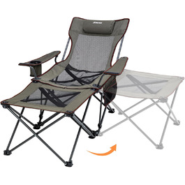 XGEAR 2-в-1 Кемпінговий стул: розкладний, для риболовлі, легкий, з підніжкою та підлокітником, 136 кг, Oxford-тканина