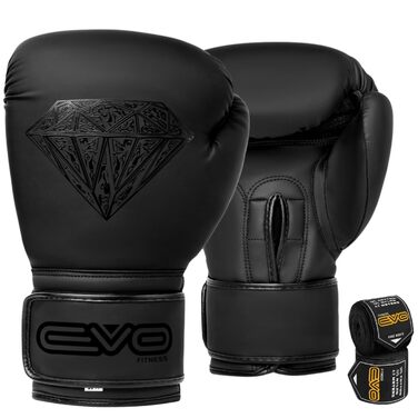 Боксерські рукавички EVO Fitness Pro Gel 10 OZ для чоловіків та жінок, чорні - для Muay Thai, MMA, Kickboxing, спарингу, боксу