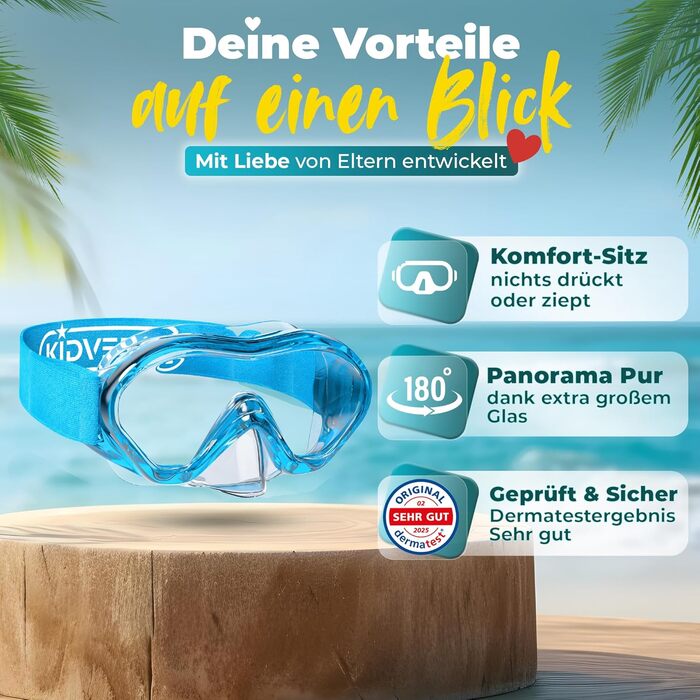 Набір для снорклінгу KIDVERSE для дітей 5-16 років: маска та трубка для плавання - блакитний колір