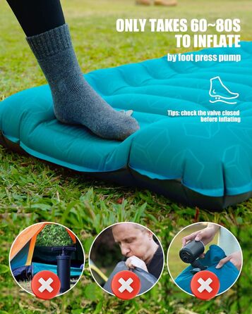 Надувний килимок для кемпінгу - самонадувний, товстий, з подушкою. Підходить для трекінгу, рюкзаків, подорожей. Синій.