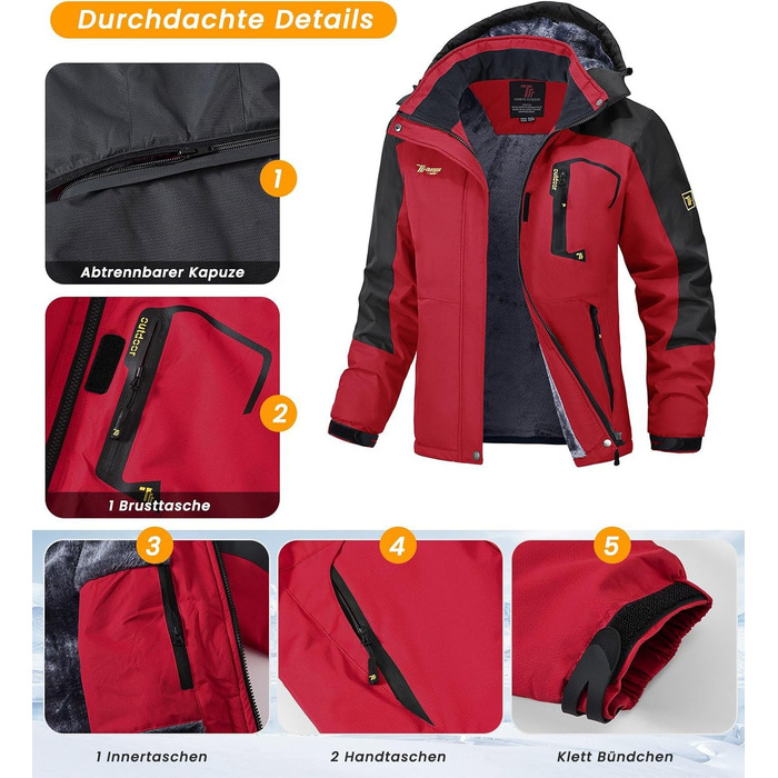 Зимова куртка Rdruko для жінок: водонепроникна, флісова, для сноуборду та гірських походів, яскраво-червона, розмір L